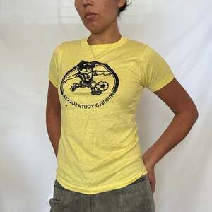 Vintage 80s Hanes 50/50 Single Stitch Soccer Yellow Graphic T-Shirt